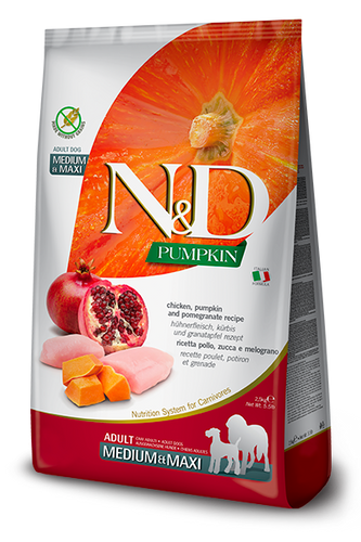 Farmina N&D Pumpkin Grain-Free Canine Chicken, Pumpkin and Pomegranate Adult Medium & Maxi Dog food (5.5 Lbs)