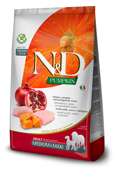 Farmina N&D Pumpkin Grain-Free Canine Chicken, Pumpkin and Pomegranate Adult Medium & Maxi Dog food (5.5 Lbs)