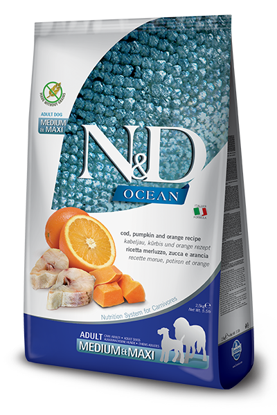 Farmina N&D Ocean Cod, Pumpkin & Orange Adult Medium & Maxi Dog Food (26.5 Lb.)
