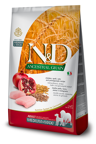 Farmina N&D Ancestral Grain Canine Chicken & Pomegranate Medium & Maxi Adult Food (33 Lbs)