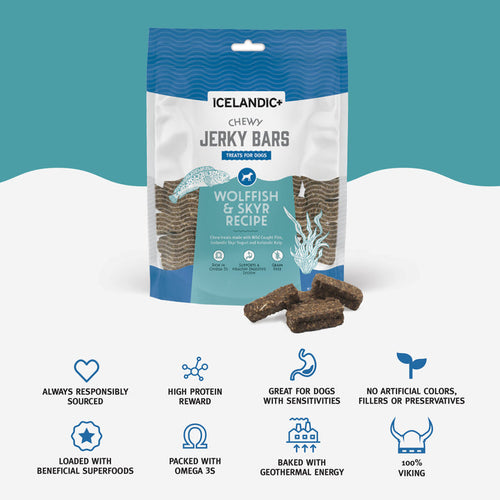 Icelandic+™ Chewy Jerky Bars Wolffish, Skyr, & Kelp Recipe Dog Treats (2.5 oz - Wolffish & Skyr)