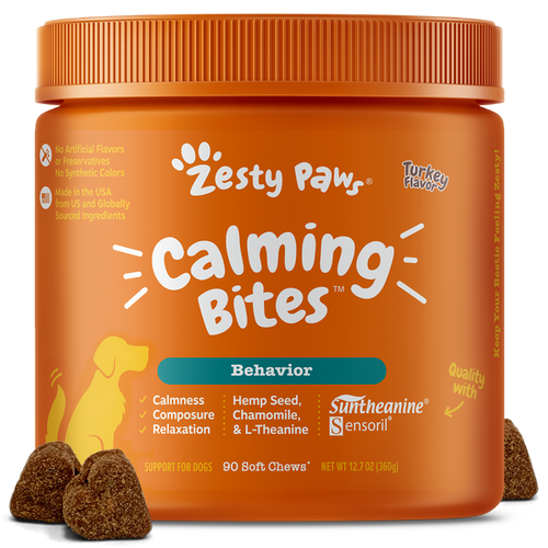 Zesty Paws® Calming Bites™ Soft Chews for Dogs with Suntheanine (Jar 90 ct - Peanut Butter)