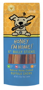 Honey I'm Home! 6 Bully Sticks Natural Honey Coated Buffalo Chews (Single)