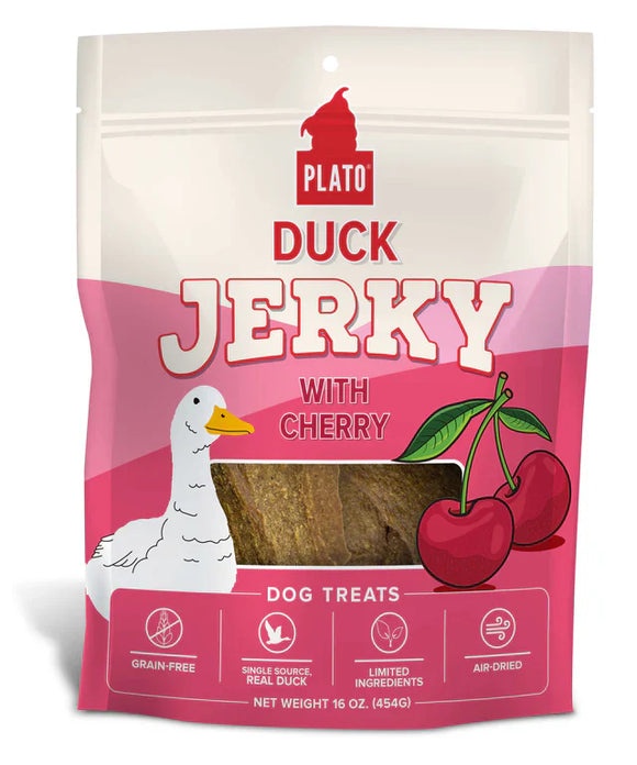 Plato Duck Jerky with Cherry Recipe Dog Treats (16 oz)