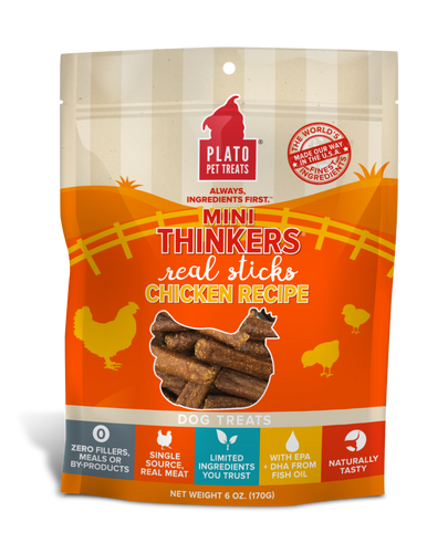 Plato Mini Thinkers Chicken Meat Stick Dog Treats (6 oz)