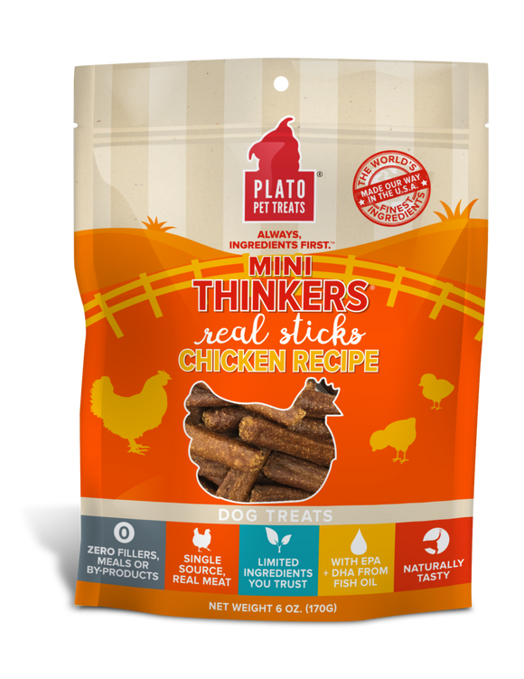 Plato Mini Thinkers Chicken Meat Stick Dog Treats (6 oz)