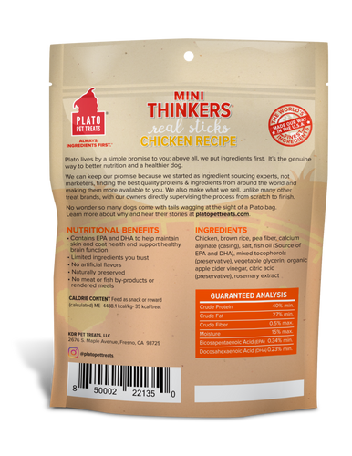 Plato Mini Thinkers Chicken Meat Stick Dog Treats (6 oz)