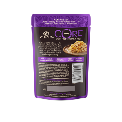 Wellness CORE Simply Shreds for Dogs Shredded Boneless Chicken, Wild Salmon & Pumpkin Recipe in Broth (2.8 Oz)