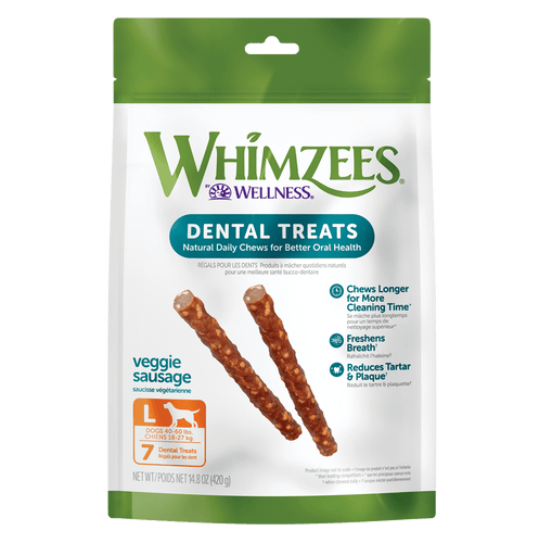 Whimzees Veggie Sausage Dental Chew Dog Treats (Small, Pack of 28)