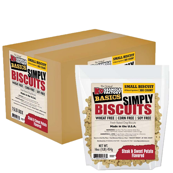 K9 Granola Factory Simply Biscuits, Steak & Sweet Potato Flavored Small Dog Treats