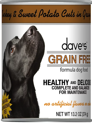 Dave’s Grain Free Turkey & Sweet Potato Cuts in Gravy Canned Dog Food (13.2 oz Single Can)