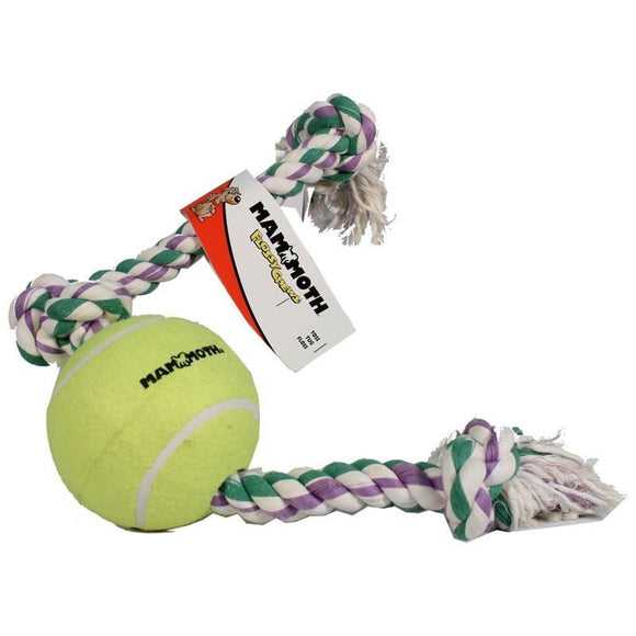 MAMMOTH FLOSSY CHEWS ROPE TUG W/6IN TENNIS BALL (36 IN, MULTI)