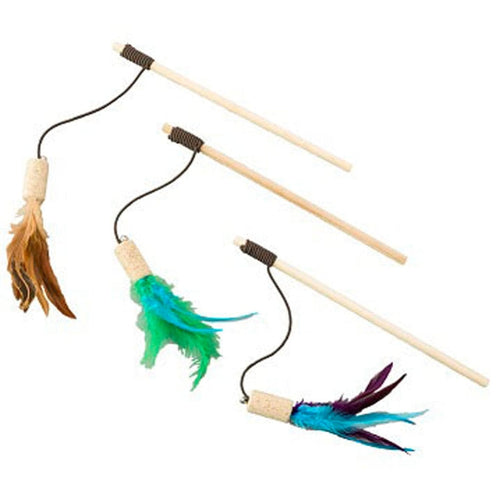 SPOT CAT-BERNET CORK TEASER WAND W/FEATHERS (36 IN, ASSORTED)